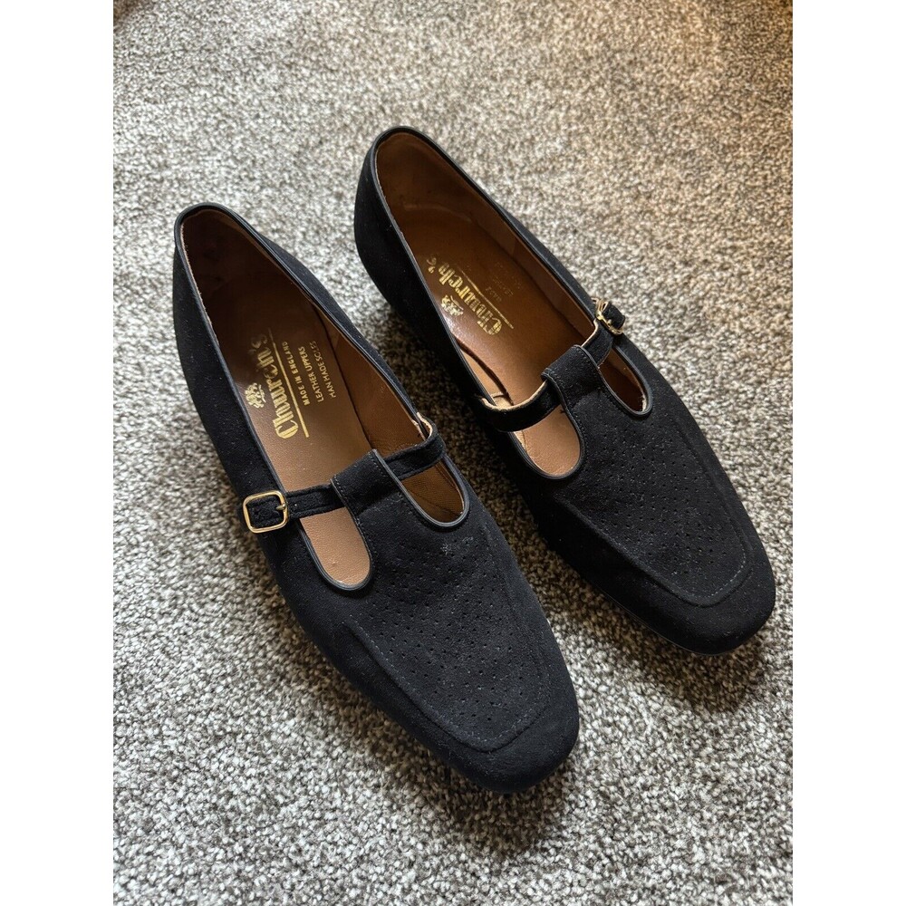 Church's Black Suede Mary Jane’s Flat Slip-On Loafers Women's Shoe Size 9